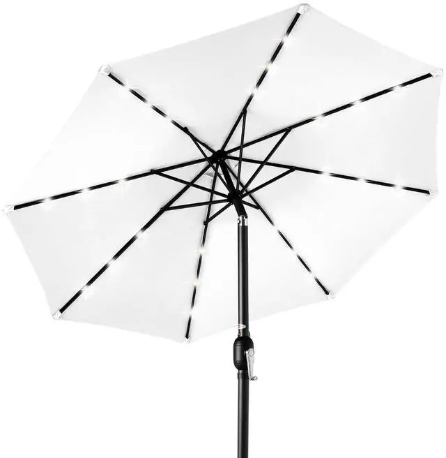 Main image of 10ft Solar Polyester LED Lighted Patio Umbrella w/Tilt Adjustment and UV-Resistant Fabric - White
