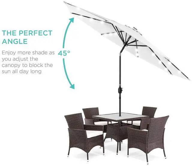 Alt view image 2 of 7 - 10ft Solar Polyester LED Lighted Patio Umbrella w/Tilt Adjustment and UV-Resistant Fabric - White