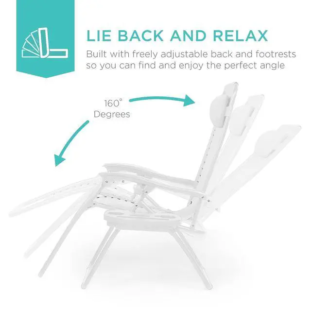 Alt view image 4 of 7 - Set of 2 Adjustable Steel Mesh Zero Gravity Lounge Chair Recliners w/Pillows and Cup Holder Trays - Snow