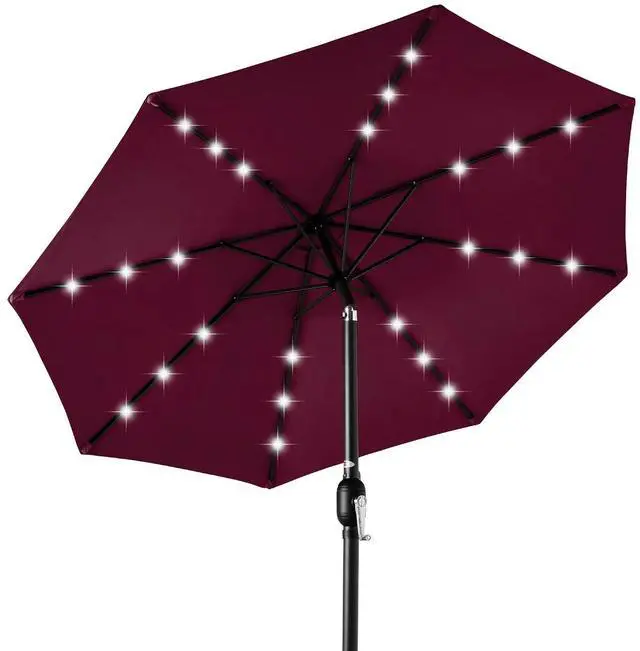Main image of 10ft Solar Polyester LED Lighted Patio Umbrella w/Tilt Adjustment and UV-Resistant Fabric - Burgundy