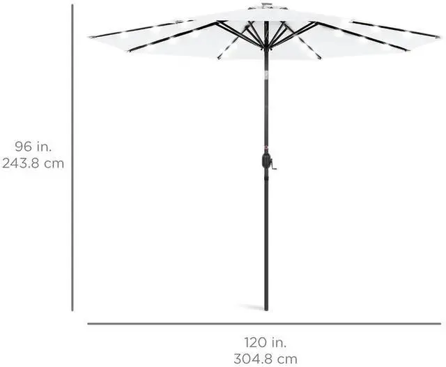 Alt view image 7 of 7 - 10ft Solar Polyester LED Lighted Patio Umbrella w/Tilt Adjustment and UV-Resistant Fabric - White