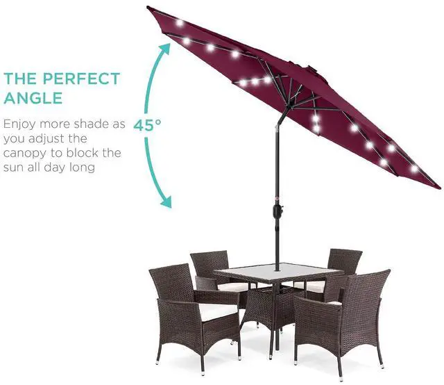 Alt view image 2 of 7 - 10ft Solar Polyester LED Lighted Patio Umbrella w/Tilt Adjustment and UV-Resistant Fabric - Burgundy