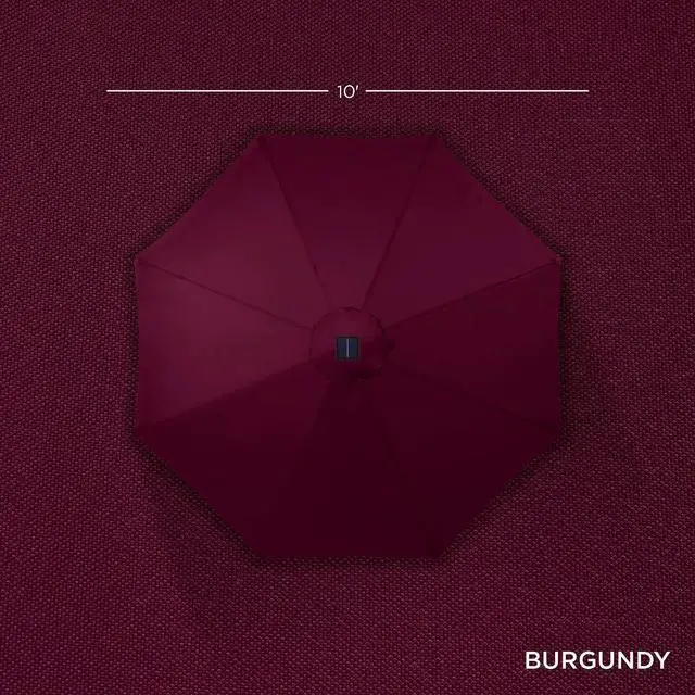 Alt view image 4 of 7 - 10ft Solar Polyester LED Lighted Patio Umbrella w/Tilt Adjustment and UV-Resistant Fabric - Burgundy