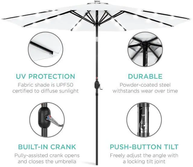 Alt view image 5 of 7 - 10ft Solar Polyester LED Lighted Patio Umbrella w/Tilt Adjustment and UV-Resistant Fabric - White