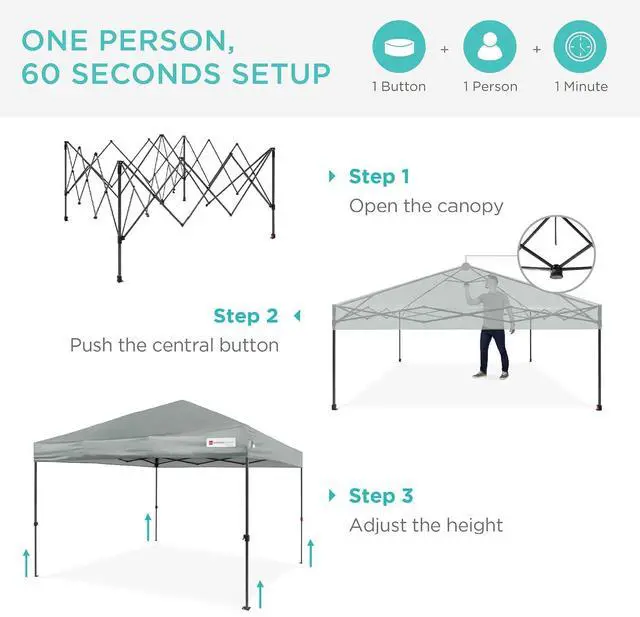 Alt view image 2 of 7 - 10x10ft Pop Up Canopy Tent, Outdoor Shade, 1 Person 1 Minute Set Up, Carry Case, 4 Weight Bags - Silver