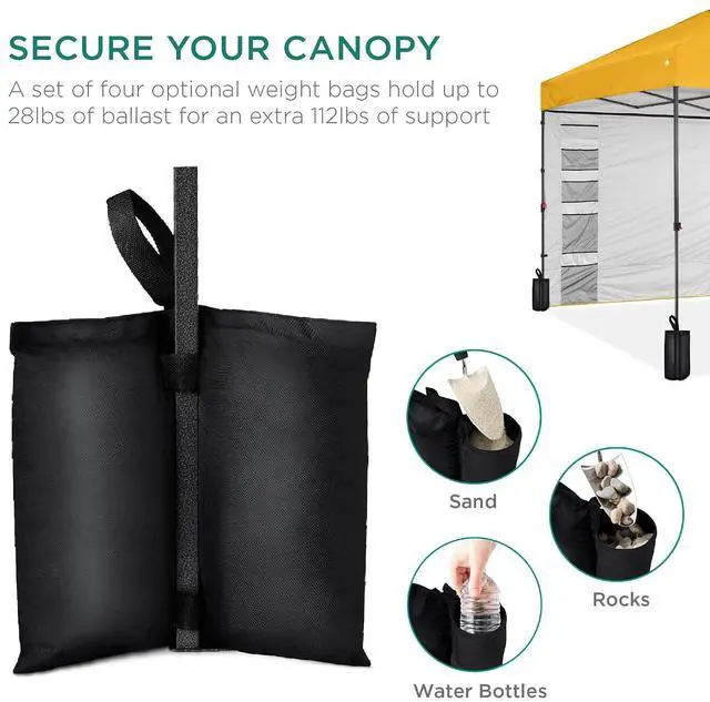 Alt view image 5 of 7 - 10x10ft Pop Up Canopy Tent with Sidewall, 1 Person 1 Minute Set Up, Carry Case, 4 Weight Bags - Marigold
