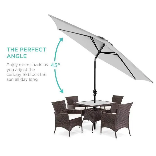 Alt view image 2 of 7 - 10ft Outdoor Patio Umbrella, Outdoor Table Umbrella, Yard Umbrella, Market Umbrella with 6 Sturdy Ribs, Push Button, Tilt and Crank - Fog Gray