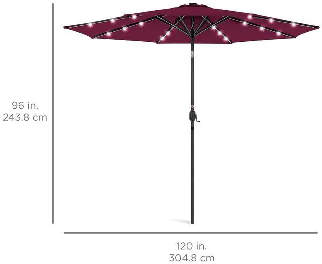 Alt view image 7 of 7 - 10ft Solar Polyester LED Lighted Patio Umbrella w/Tilt Adjustment and UV-Resistant Fabric - Burgundy