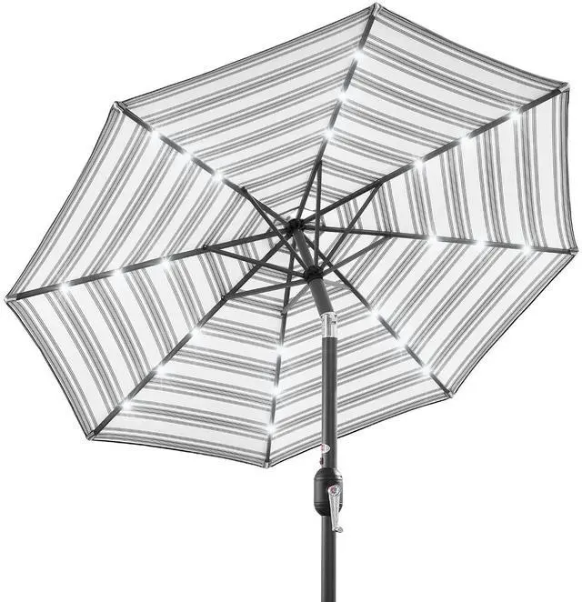 Main image of 10ft Solar Polyester LED Lighted Patio Umbrella w/Tilt Adjustment and UV-Resistant Fabric - Striped Gray