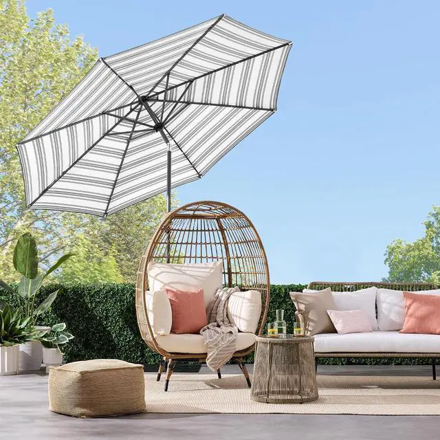 Alt view image 2 of 7 - 10ft Solar Polyester LED Lighted Patio Umbrella w/Tilt Adjustment and UV-Resistant Fabric - Striped Gray