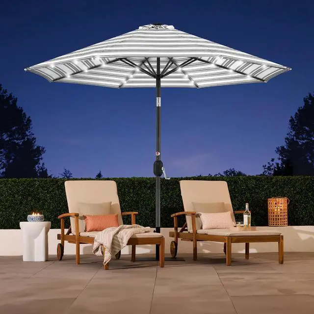 Alt view image 5 of 7 - 10ft Solar Polyester LED Lighted Patio Umbrella w/Tilt Adjustment and UV-Resistant Fabric - Striped Gray