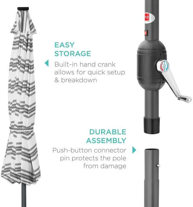 Alt view image 6 of 7 - 10ft Solar Polyester LED Lighted Patio Umbrella w/Tilt Adjustment and UV-Resistant Fabric - Striped Gray