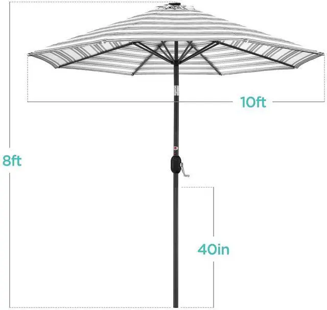Alt view image 7 of 7 - 10ft Solar Polyester LED Lighted Patio Umbrella w/Tilt Adjustment and UV-Resistant Fabric - Striped Gray
