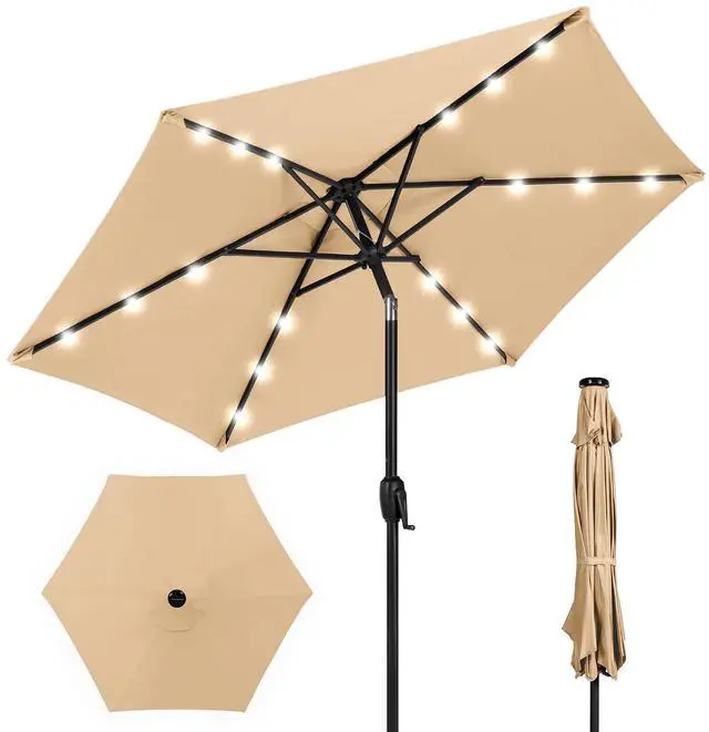 Main image of 7.5ft Solar Umbrella LED Lighted Patio Umbrella, Table Market Umbrella with Tilt and Crank, Outdoor Umbrella for Garden, Deck, Backyard, Pool and Beach - Sand