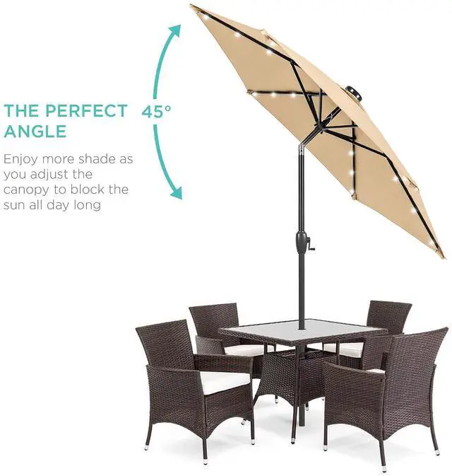 Alt view image 2 of 7 - 7.5ft Solar Umbrella LED Lighted Patio Umbrella, Table Market Umbrella with Tilt and Crank, Outdoor Umbrella for Garden, Deck, Backyard, Pool and Beach - Sand