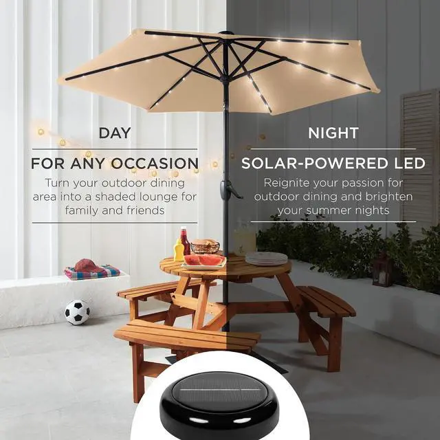 Alt view image 3 of 7 - 7.5ft Solar Umbrella LED Lighted Patio Umbrella, Table Market Umbrella with Tilt and Crank, Outdoor Umbrella for Garden, Deck, Backyard, Pool and Beach - Sand