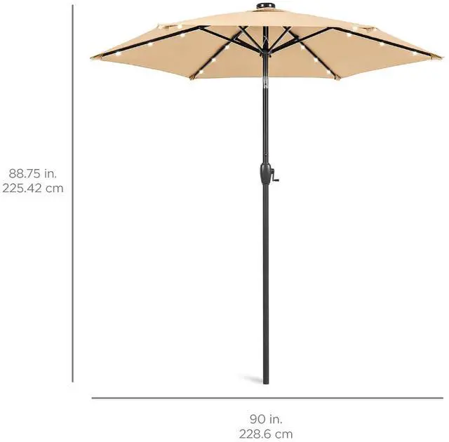 Alt view image 7 of 7 - 7.5ft Solar Umbrella LED Lighted Patio Umbrella, Table Market Umbrella with Tilt and Crank, Outdoor Umbrella for Garden, Deck, Backyard, Pool and Beach - Sand