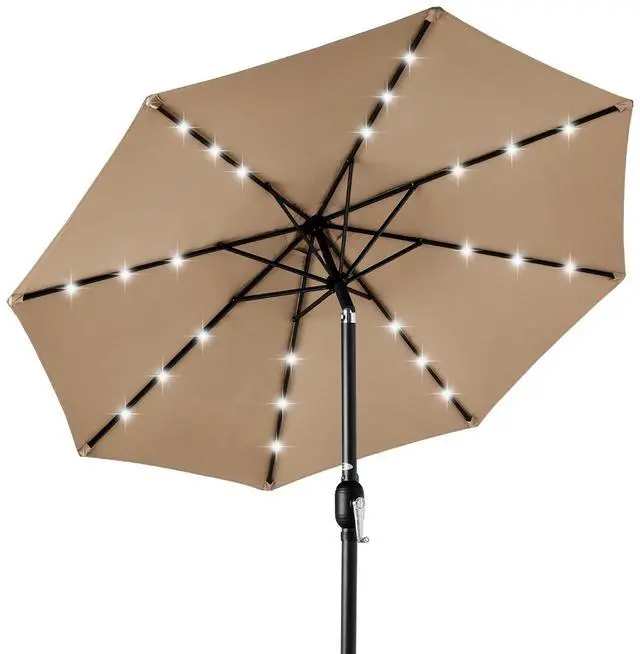 Main image of 10ft Solar Polyester LED Lighted Patio Umbrella w/Tilt Adjustment and UV-Resistant Fabric - Tan