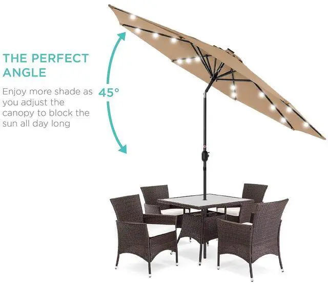 Alt view image 2 of 7 - 10ft Solar Polyester LED Lighted Patio Umbrella w/Tilt Adjustment and UV-Resistant Fabric - Tan