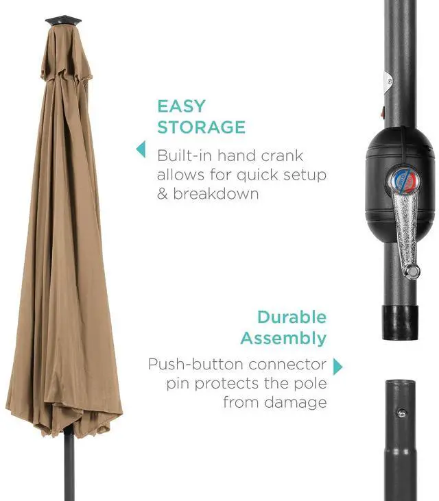 Alt view image 6 of 7 - 10ft Solar Polyester LED Lighted Patio Umbrella w/Tilt Adjustment and UV-Resistant Fabric - Tan