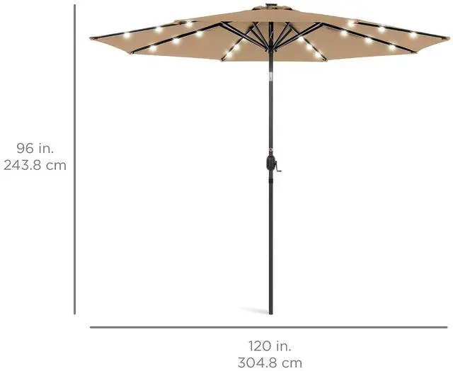 Alt view image 7 of 7 - 10ft Solar Polyester LED Lighted Patio Umbrella w/Tilt Adjustment and UV-Resistant Fabric - Tan