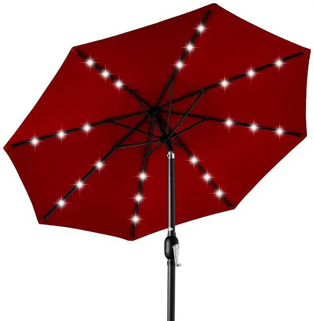 Main image of 10ft Solar Polyester LED Lighted Patio Umbrella w/Tilt Adjustment and UV-Resistant Fabric - Red