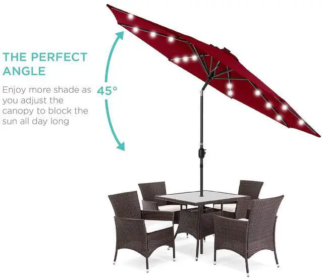 Alt view image 2 of 7 - 10ft Solar Polyester LED Lighted Patio Umbrella w/Tilt Adjustment and UV-Resistant Fabric - Red