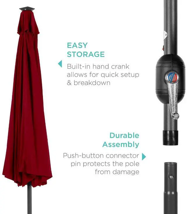 Alt view image 6 of 7 - 10ft Solar Polyester LED Lighted Patio Umbrella w/Tilt Adjustment and UV-Resistant Fabric - Red