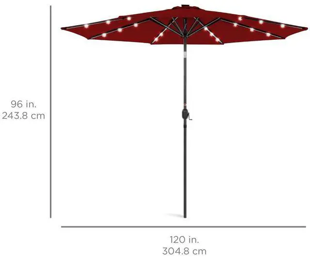 Alt view image 7 of 7 - 10ft Solar Polyester LED Lighted Patio Umbrella w/Tilt Adjustment and UV-Resistant Fabric - Red