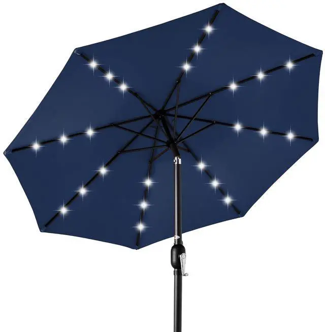 Main image of 10ft Solar Polyester LED Lighted Patio Umbrella w/Tilt Adjustment and UV-Resistant Fabric - Navy Blue