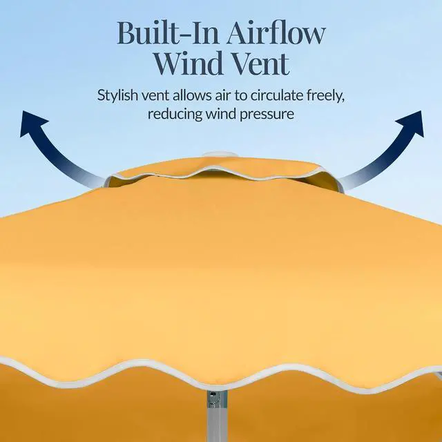 Alt view image 6 of 7 - 7.5ft Patio Market Umbrella with Wavy Trim, UV-Fade-Resistant 210g Canopy, Crank & Tilt, Wind Vent, Heavy-Duty Frame - Marigold