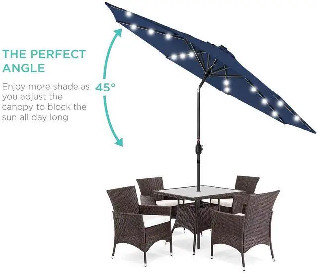 Alt view image 2 of 7 - 10ft Solar Polyester LED Lighted Patio Umbrella w/Tilt Adjustment and UV-Resistant Fabric - Navy Blue