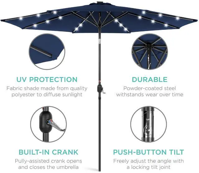 Alt view image 5 of 7 - 10ft Solar Polyester LED Lighted Patio Umbrella w/Tilt Adjustment and UV-Resistant Fabric - Navy Blue
