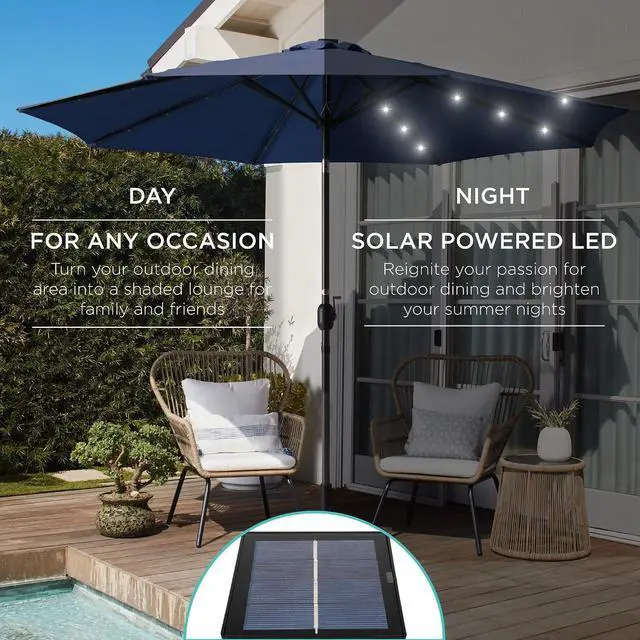Alt view image 3 of 7 - 10ft Solar Polyester LED Lighted Patio Umbrella w/Tilt Adjustment and UV-Resistant Fabric - Navy Blue