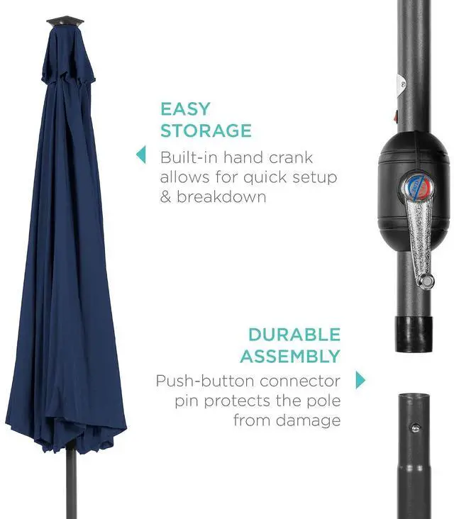 Alt view image 6 of 7 - 10ft Solar Polyester LED Lighted Patio Umbrella w/Tilt Adjustment and UV-Resistant Fabric - Navy Blue