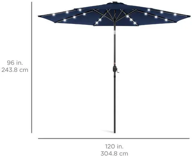 Alt view image 7 of 7 - 10ft Solar Polyester LED Lighted Patio Umbrella w/Tilt Adjustment and UV-Resistant Fabric - Navy Blue