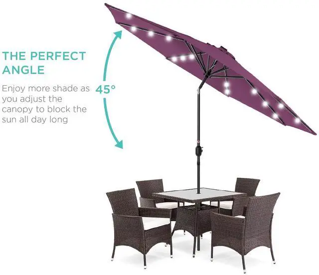 Alt view image 2 of 7 - 10ft Solar Polyester LED Lighted Patio Umbrella w/Tilt Adjustment and UV-Resistant Fabric - Amethyst Purple