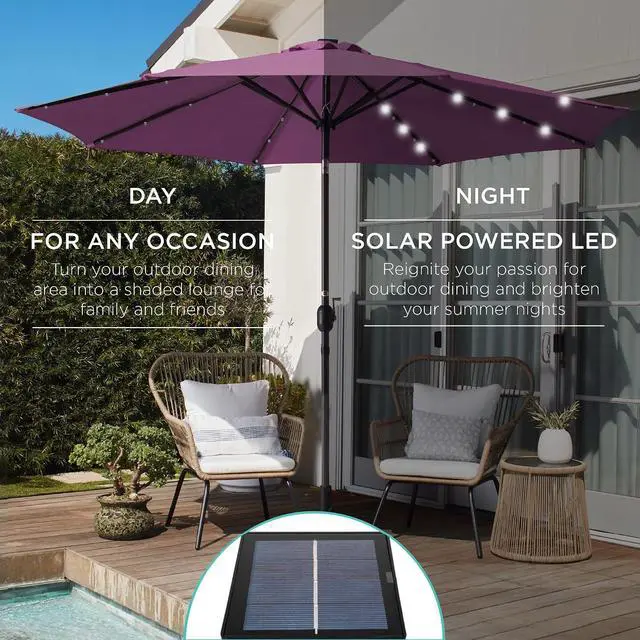 Alt view image 3 of 7 - 10ft Solar Polyester LED Lighted Patio Umbrella w/Tilt Adjustment and UV-Resistant Fabric - Amethyst Purple
