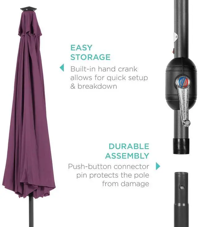 Alt view image 6 of 7 - 10ft Solar Polyester LED Lighted Patio Umbrella w/Tilt Adjustment and UV-Resistant Fabric - Amethyst Purple