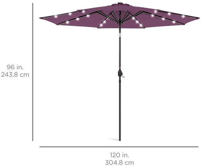 Alt view image 7 of 7 - 10ft Solar Polyester LED Lighted Patio Umbrella w/Tilt Adjustment and UV-Resistant Fabric - Amethyst Purple