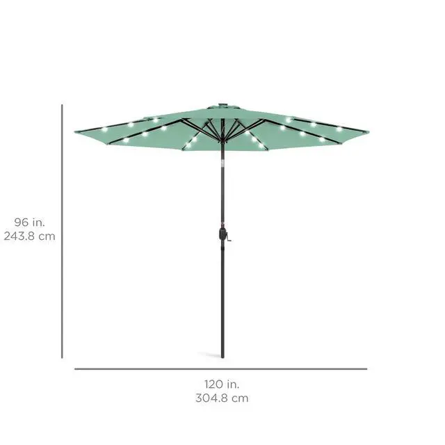 Alt view image 7 of 7 - 10ft Solar Polyester LED Lighted Patio Umbrella w/Tilt Adjustment and UV-Resistant Fabric - Seaglass