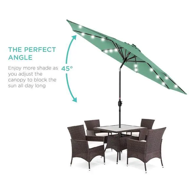 Alt view image 2 of 7 - 10ft Solar Polyester LED Lighted Patio Umbrella w/Tilt Adjustment and UV-Resistant Fabric - Seaglass