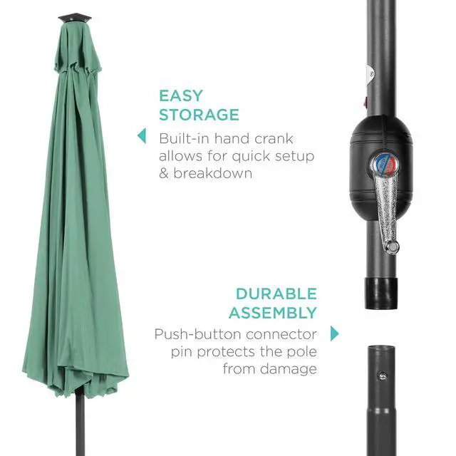 Alt view image 6 of 7 - 10ft Solar Polyester LED Lighted Patio Umbrella w/Tilt Adjustment and UV-Resistant Fabric - Seaglass