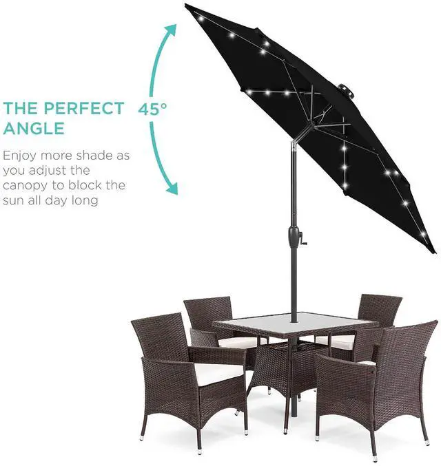 Alt view image 2 of 7 - 7.5ft Solar Umbrella LED Lighted Patio Umbrella, Table Market Umbrella with Tilt and Crank, Outdoor Umbrella for Garden, Deck, Backyard, Pool and Beach - Black