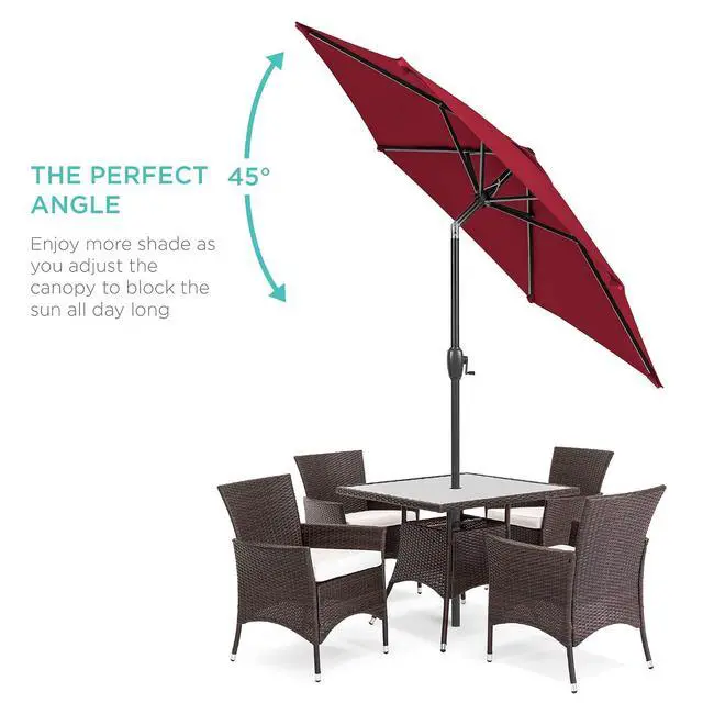 Alt view image 2 of 7 - 7.5ft Heavy-Duty Round Outdoor Market Table Patio Umbrella w/Steel Pole, Push Button Tilt, Easy Crank Lift - Burgundy