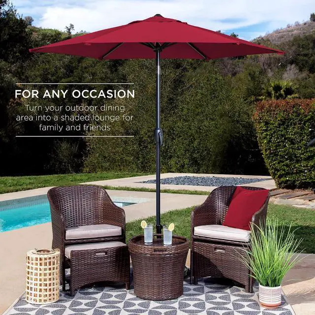 Alt view image 3 of 7 - 7.5ft Heavy-Duty Round Outdoor Market Table Patio Umbrella w/Steel Pole, Push Button Tilt, Easy Crank Lift - Burgundy