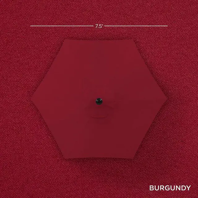 Alt view image 4 of 7 - 7.5ft Heavy-Duty Round Outdoor Market Table Patio Umbrella w/Steel Pole, Push Button Tilt, Easy Crank Lift - Burgundy