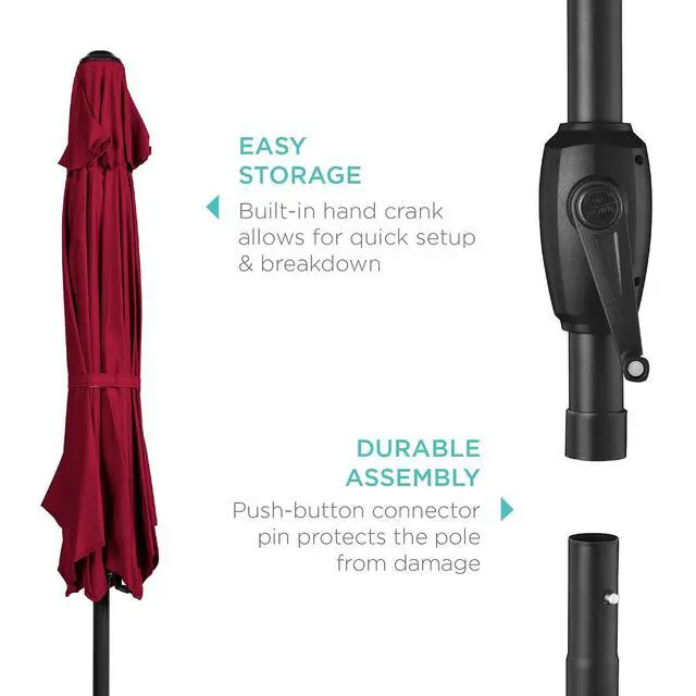 Alt view image 6 of 7 - 7.5ft Heavy-Duty Round Outdoor Market Table Patio Umbrella w/Steel Pole, Push Button Tilt, Easy Crank Lift - Burgundy