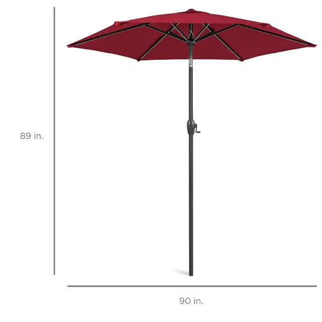 Alt view image 7 of 7 - 7.5ft Heavy-Duty Round Outdoor Market Table Patio Umbrella w/Steel Pole, Push Button Tilt, Easy Crank Lift - Burgundy