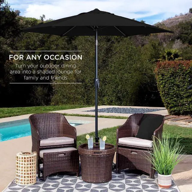 Alt view image 3 of 7 - 7.5ft Heavy-Duty Round Outdoor Market Table Patio Umbrella w/Steel Pole, Push Button Tilt, Easy Crank Lift - Black